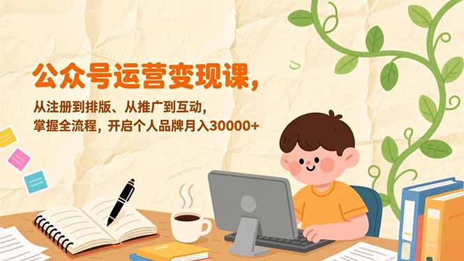 公众号运营变现课,从注册到排版、从推广到互动,掌握全流程,开启个人品牌月入30000+-咖脉互联