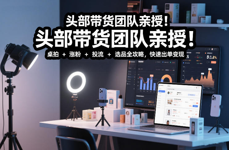 头部带货团队亲授!专业短视频实拍带货课:桌拍+涨粉+投流+选品全攻略,快速出单变现,月入2w+-咖脉互联