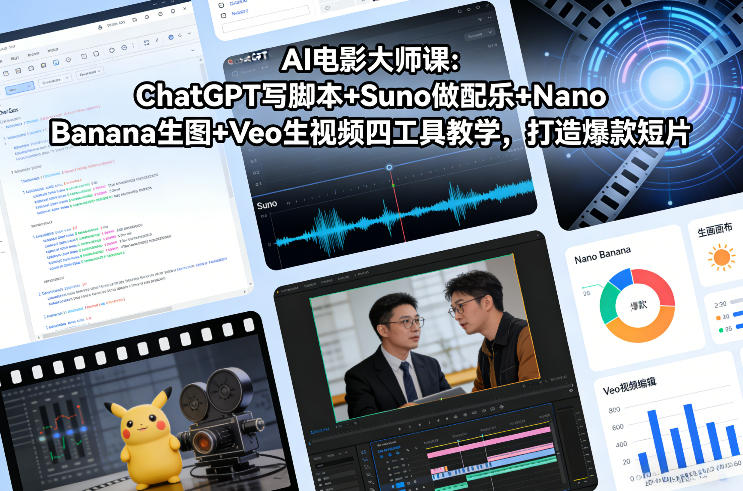 AI电影大师课:ChatGPT写脚本+Suno做配乐+Nano Banana生图+Veo生视频,打造爆款短片-咖脉互联