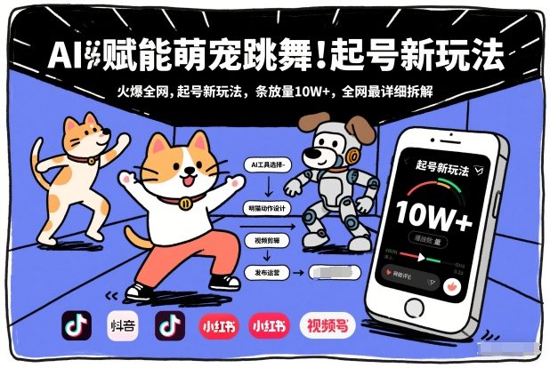 AI赋能萌宠跳舞，火爆全网，起号新玩法，条条播放量10W+，全网最详细拆解-咖脉互联