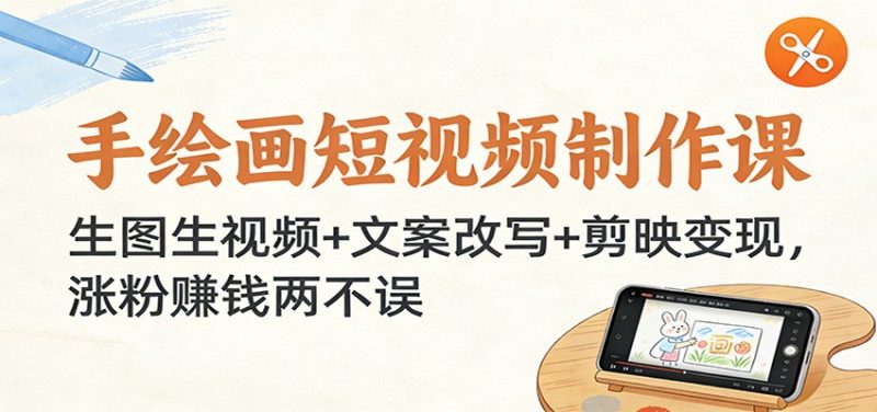 手绘画短视频制作课：生图生视频+文案改写+剪映变现，涨粉赚钱两不误-咖脉互联