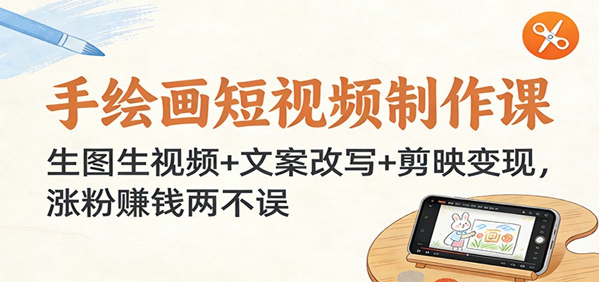 图片[1]-手绘画短视频制作课：生图生视频+文案改写+剪映变现，涨粉赚钱两不误-咖脉互联