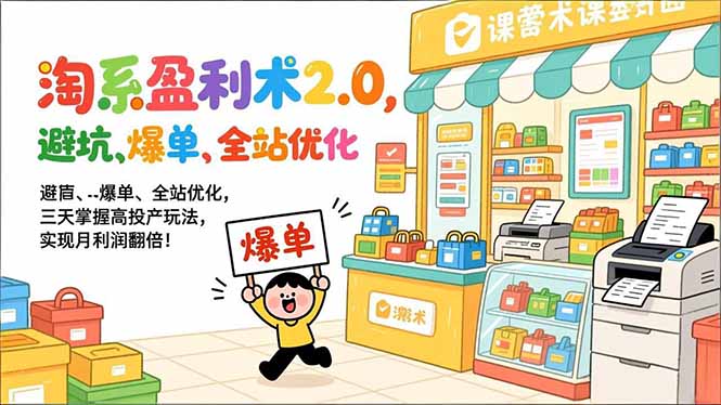 淘系盈利术2.0,避坑、爆单、全站优化,三天掌握高投产玩法,实现月利润翻倍!-咖脉互联