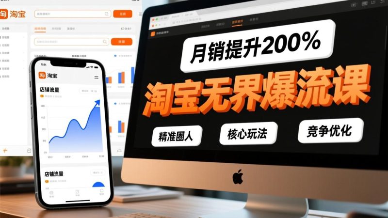 淘宝无界爆流课,精准圈人、核心玩法、竞争优化,快速引爆店铺流量,月销提升200%-咖脉互联