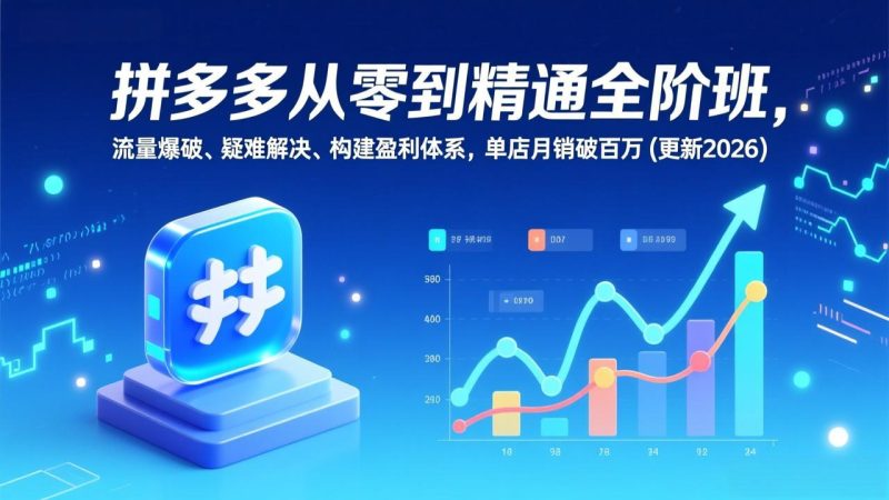 拼多多从零到精通全阶班,流量爆破、疑难解决,构建盈利体系,单店月销破百万(更新2026-咖脉互联