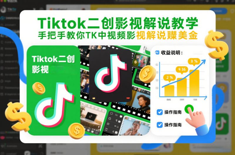 Tiktok二创影视解说教学，手把手教你TK中视频影视解说賺美金(更新26年1月)-咖脉互联