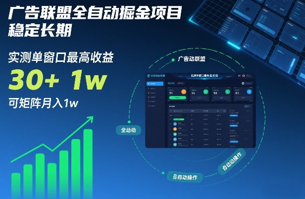 广告联盟全自动掘金项目，稳定长期，实测单窗口最高收益30+，可矩阵月入1w+【揭秘】-咖脉互联