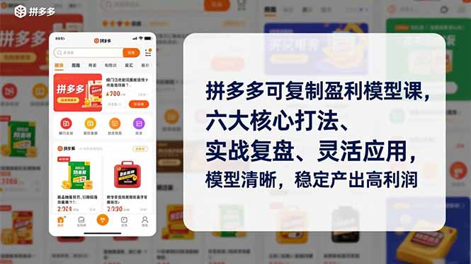 拼多多可复制盈利模型课,六大核心打法、实战复盘、灵活应用,模型清晰,稳定产出高利润-咖脉互联