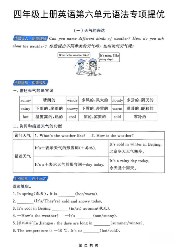 四年级上英语第六单元语法专项提优《译林版》-咖脉互联