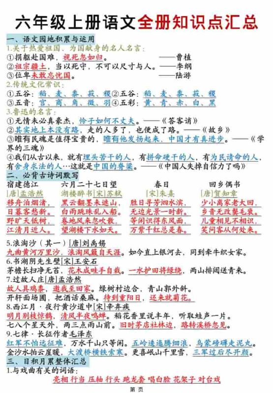 六年级上语文全册知识点汇总-咖脉互联