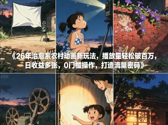 26年治愈系农村动画新玩法,播放量轻松破百万,日收益多张,0门槛操作,打造流量密码-咖脉互联
