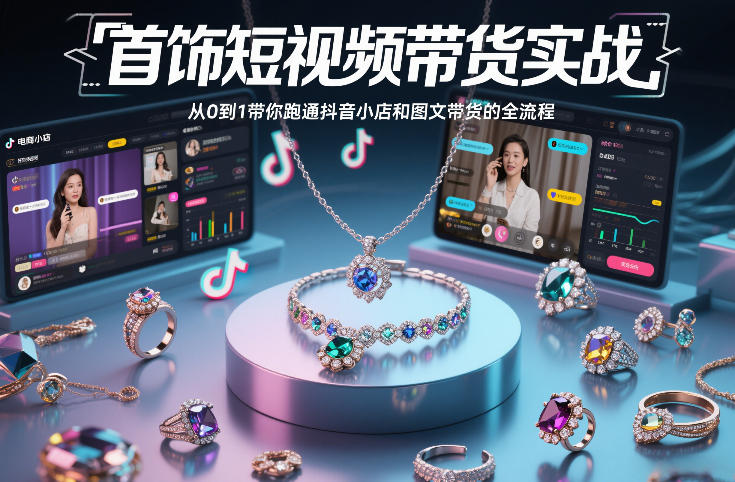 首饰短视频带货实战,从0到1带你跑通抖音小店和图文带货的全流程-咖脉互联