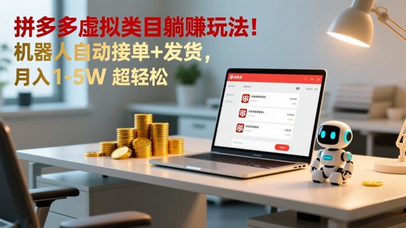 多多虚拟类目躺赚玩法!机器人自动接单+发货,月入 1-5W 超轻松-咖脉互联
