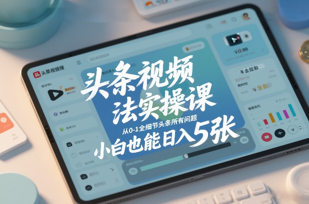 头条视频玩法实操课,从0-1全细节头条所有问题,小白也能日入5张-咖脉互联