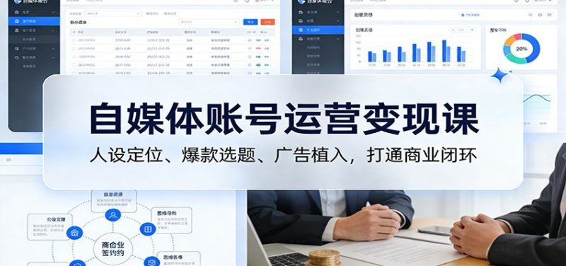 自媒体账号运营变现课:人设定位、爆款选题、广告植入,打通商业闭环-咖脉互联