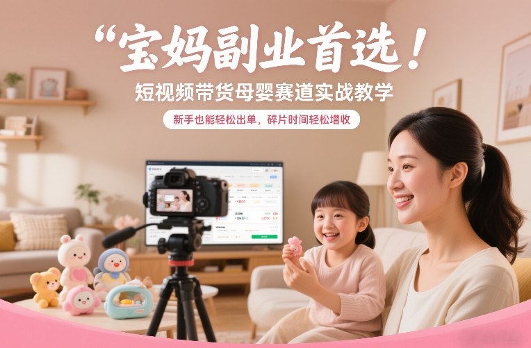 宝妈副业首选!短视频带货母婴赛道实战教学,新手也能轻松出单,碎片时间轻松增收-咖脉互联