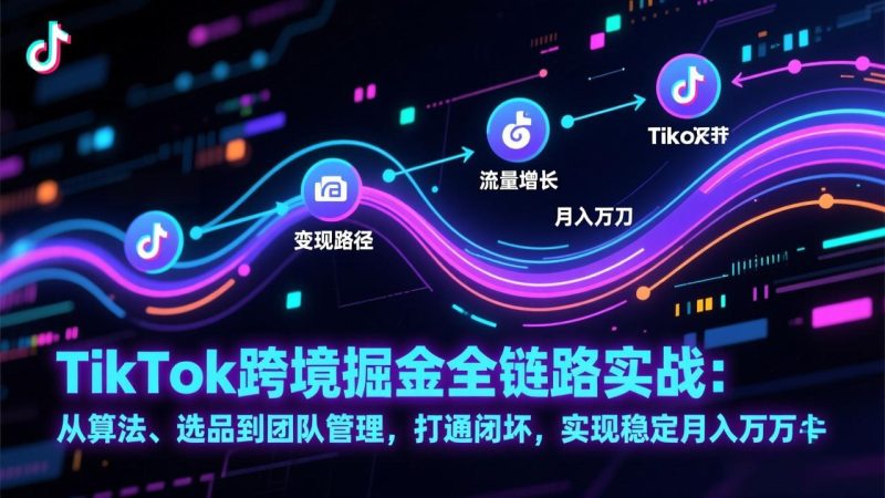 TikTok跨境掘金全链路实战:从算法、选品到团队管理,打通闭环,实现稳定月入万刀-咖脉互联