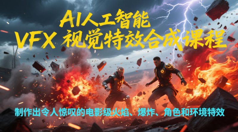 AI人工智能VFX视觉特效合成课程,制作出令人惊叹的电影级火焰、爆炸、角色和环境特效-咖脉互联