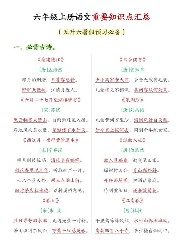 六年级上语文重要知识点汇总-咖脉互联