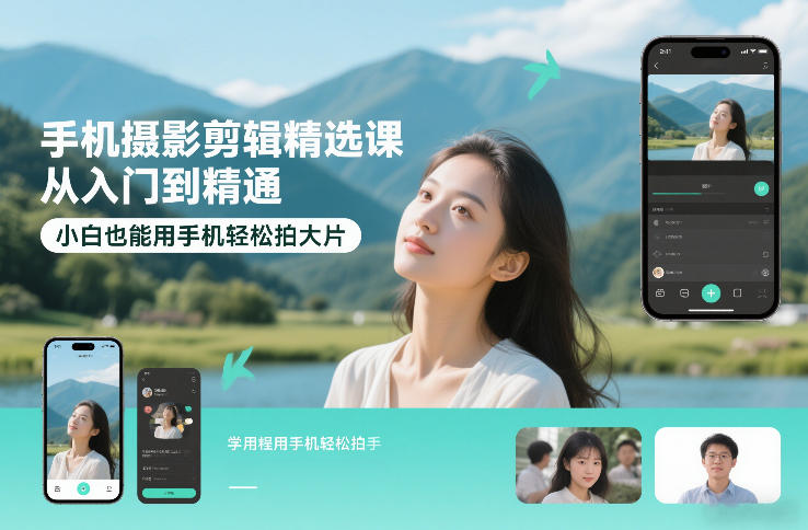 手机摄影剪辑精选课,从入门到精通,小白也能用手机轻松拍大片-咖脉互联