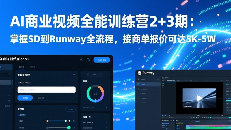 AI商业视频全能训练营2+3期:掌握SD到Runway全流程,接商单报价可达5K-5W-咖脉互联