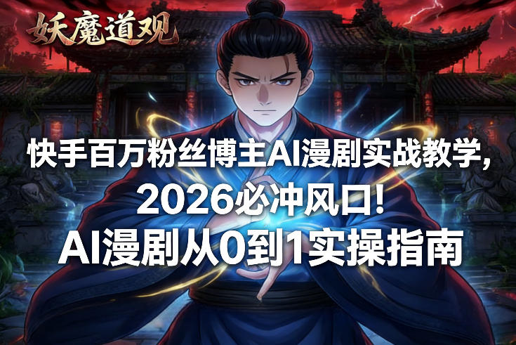 快手百万粉丝博主AI漫剧实战教学,2026必冲风口!AI漫剧从0到1实操指南-咖脉互联
