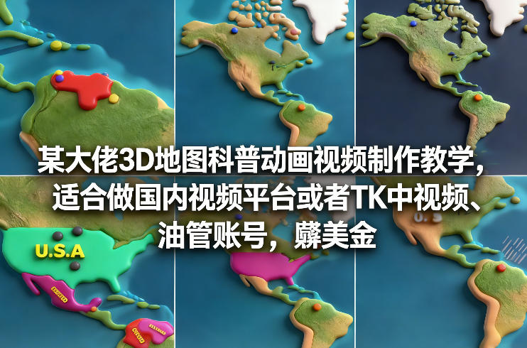 某大佬3D地图科普动画视频制作教学，适合做国内视频平台或者TK中视频、油管账号，賺美金-咖脉互联
