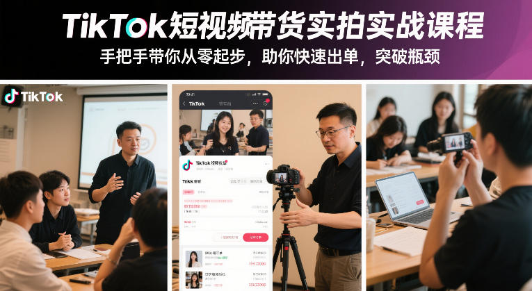 TikTok短视频带货实拍实战课程，手把手带你从零起步，助你快速出单，突破瓶颈-咖脉互联