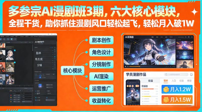 多参宗AI漫剧班3期，六大核心模块，全程干货，助你抓住漫剧风口轻松起飞，轻松月入破1W+-咖脉互联