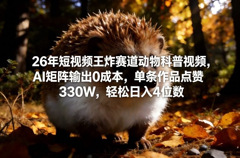 26年短视频王炸赛道动物科普视频，AI矩阵输出0成本，单条作品点赞330W，轻松日入4位数-咖脉互联