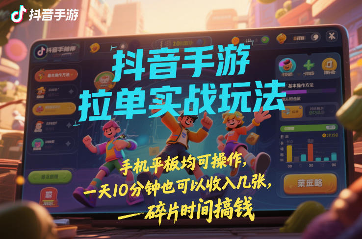 抖音手游拉单实战玩法，手机平板均可操作，一天10分钟也可以收入几张，碎片时间搞钱【揭秘】-咖脉互联