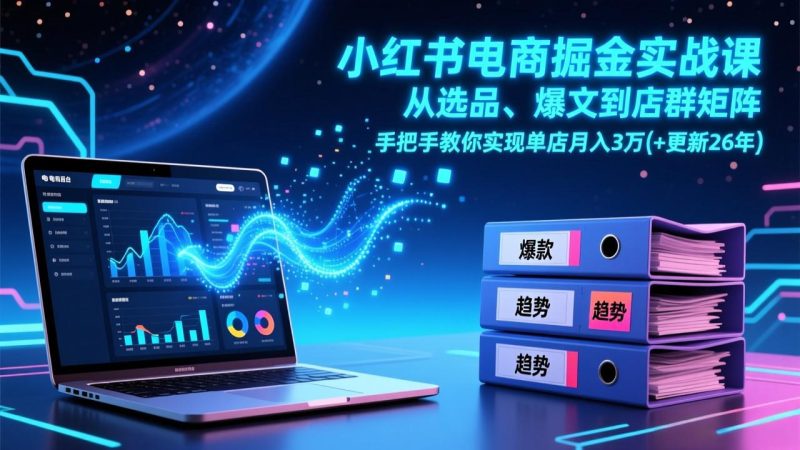 小红书电商掘金实战课，从选品、爆文到店群矩阵，手把手教你实现单店月入3万+(更新26年-咖脉互联