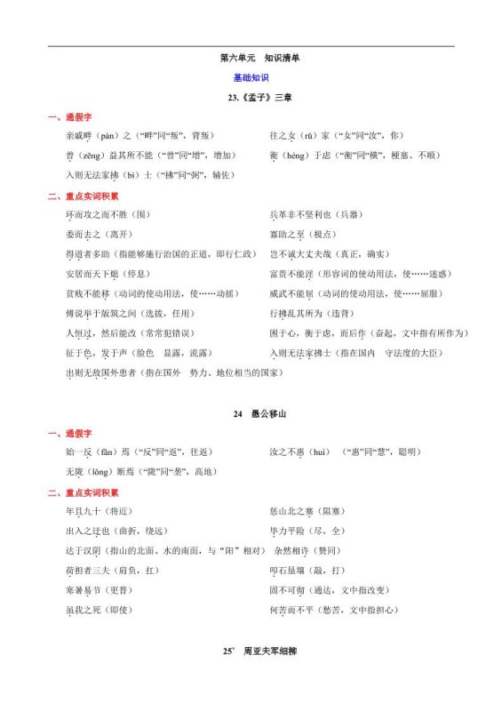 八年级上语文第六单元知识清单-咖脉互联