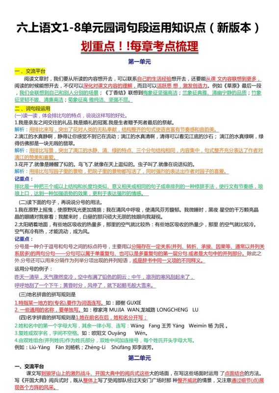 六上语文1-8单元园词句段运用知识点（新版本）docx-咖脉互联