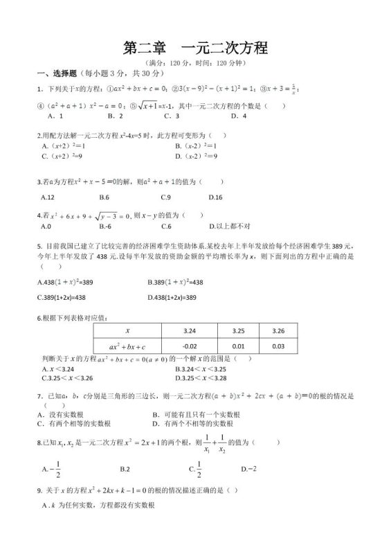 九年级上数学第二章综合练习（北师大版）-咖脉互联