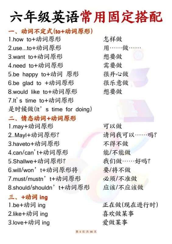 六年级上英语常用固定搭配-咖脉互联