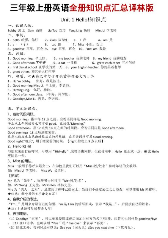 三年级上英语知识点汇总《译林版》-咖脉互联