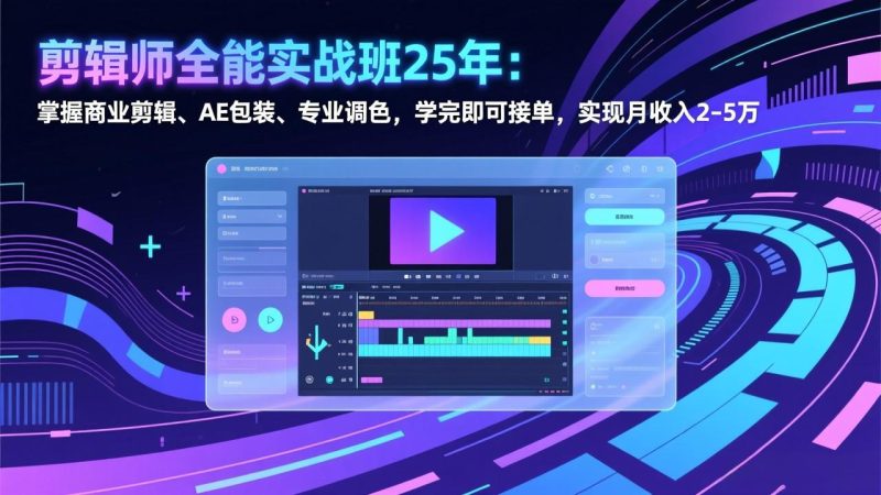 剪辑师全能实战班25年：掌握商业剪辑、AE包装、专业调色，学完即可接单，实现月收入2-5万-咖脉互联