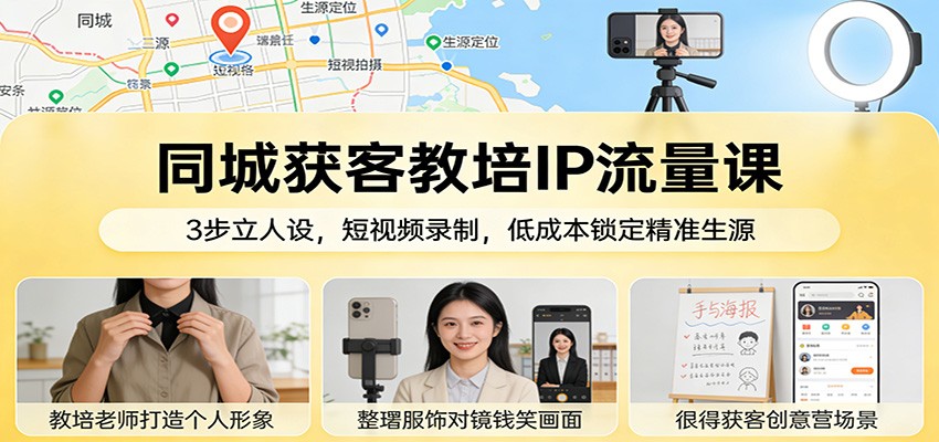 图片[1]-同城获客教培IP流量课：3步立人设，短视频录制，低成本锁定精准生源-咖脉互联