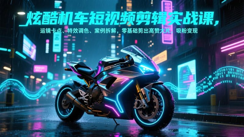 炫酷机车短视频剪辑实战课，运镜卡点、特效调色、案例拆解，零基础剪出高赞大片，吸粉变现-咖脉互联