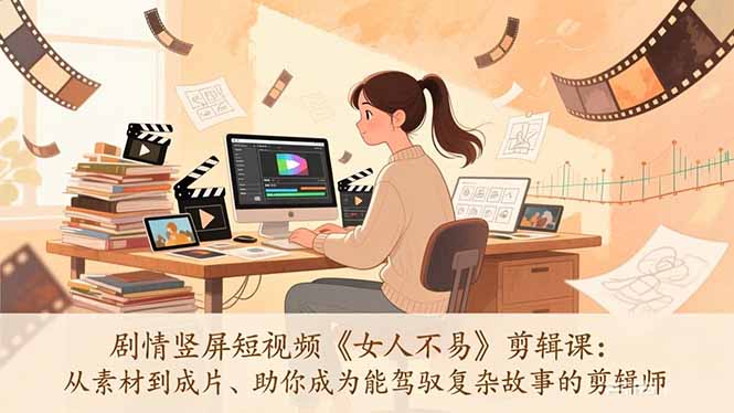 剧情竖屏短视频《女人不易》剪辑课：从素材到成片、助你成为能驾驭复杂故事的剪辑师-咖脉互联