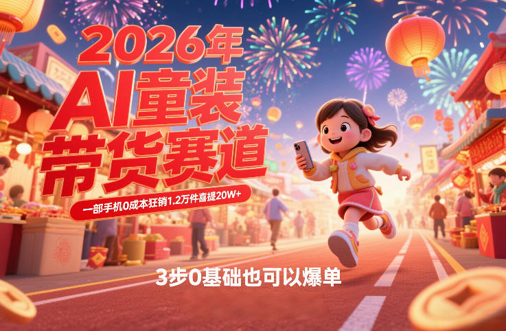 AI童装新春带货赛道，一部手机0成本狂销1.2万件喜提20W+，3步0基础也可以爆单-咖脉互联