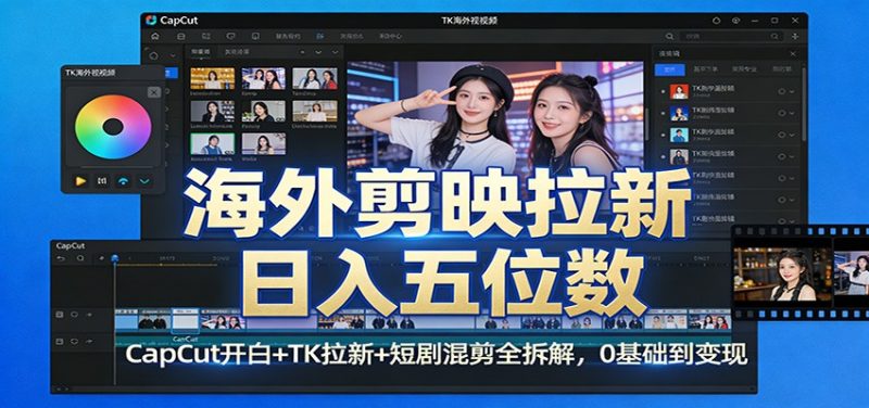 海外剪映拉新日入五位数:CapCut开白+TK拉新+短剧混剪全拆解,0基础到变现-咖脉互联