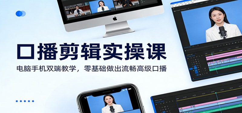 口播剪辑实操课:电脑手机双端教学,零基础做出流畅高级口播-咖脉互联