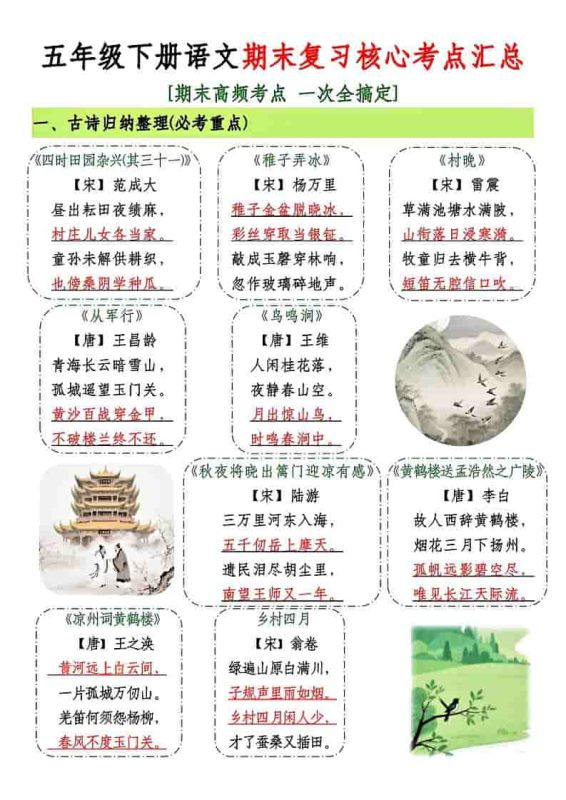 五年级下语文期末复习核心考点汇总-咖脉互联