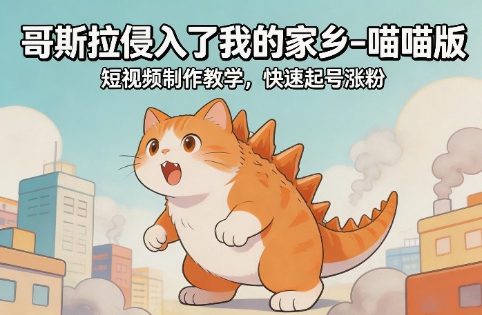 哥斯拉侵入了我的家乡–喵喵版短视频制作教学,快速起号涨粉-咖脉互联