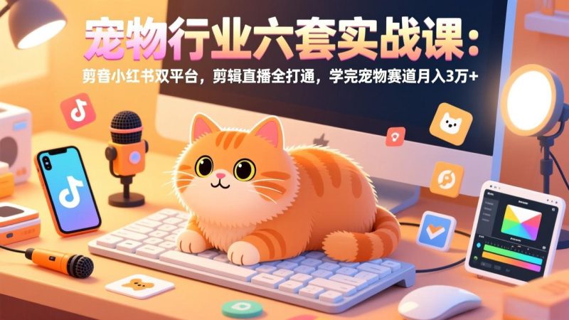 宠物行业六套实战课:抖音小红书双平台,剪辑直播全打通,学完宠物赛道月入3万+-咖脉互联