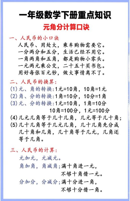 一年级下数学重点知识汇总-咖脉互联