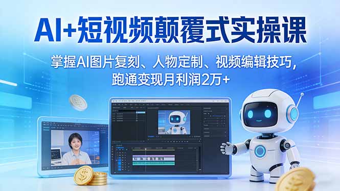 AI+短视频颠覆式实操课:掌握AI图片复刻、人物定制、视频编辑技巧,跑通变现月利润2万+-咖脉互联