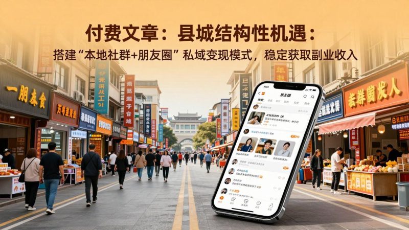 付费文章:县城结构性机遇:搭建“本地社群+朋友圈”私域变现模式,稳定获取副业收入-咖脉互联